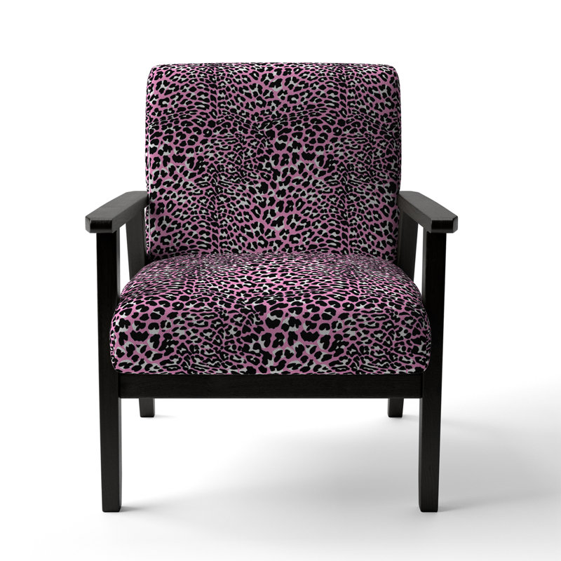 Fauteuil d'appoint rembourré rose et noir léopard, Accoudoirs carrés noirs