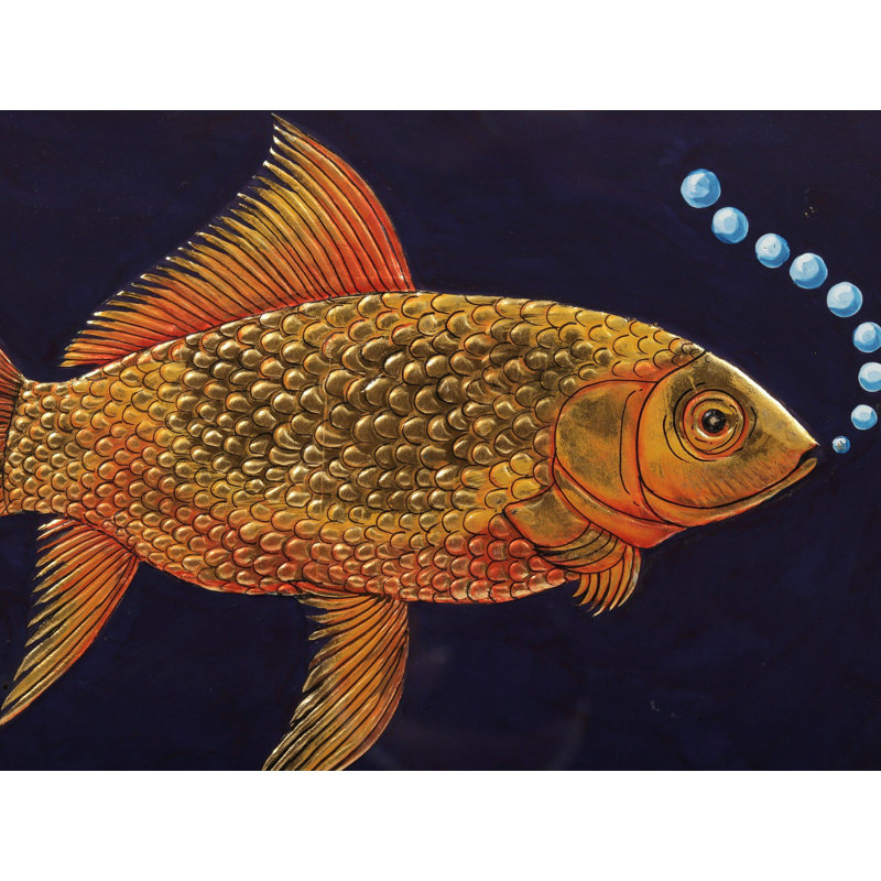 Poisson rouge encadré de 15 po | Peinture de Tanjore