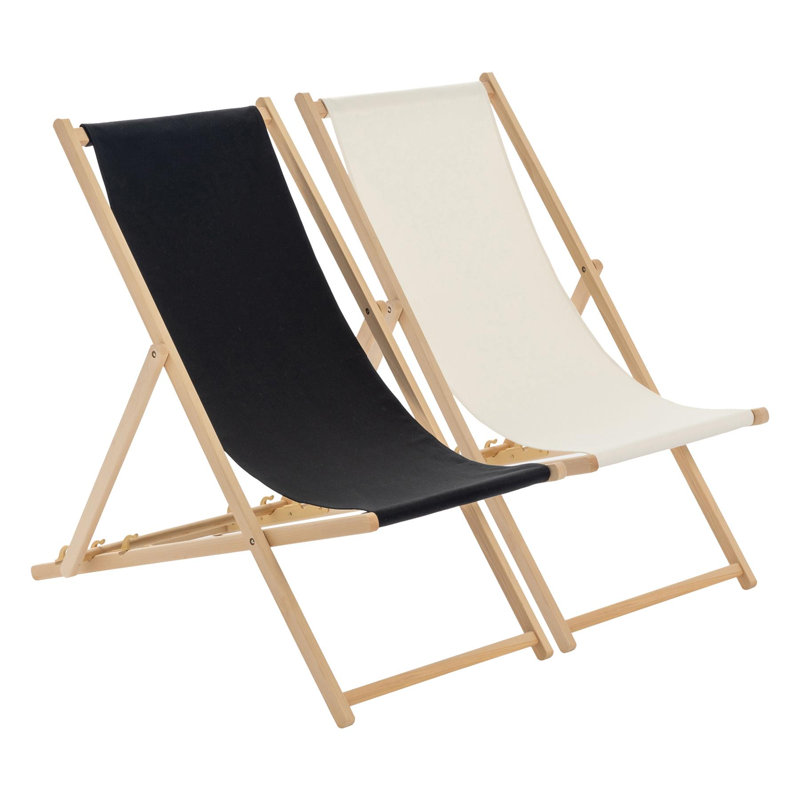 Harbour Housewares - Folding Wooden Deck Chairs, Black/Cream
