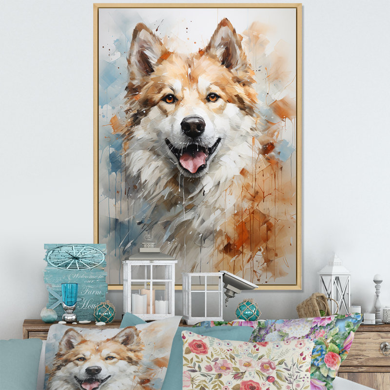 Dog Akita Affection sur toile, H 32 po x l 16 po x P 1 po, Cadre naturel flottant