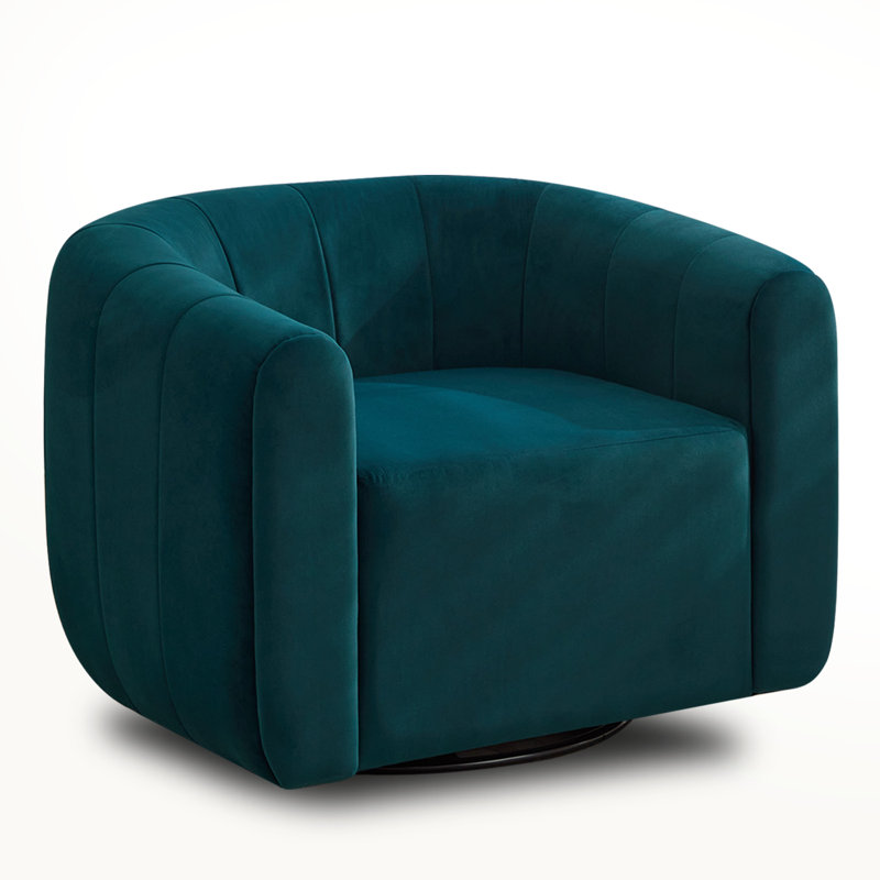 37” Wide Upholstered Swivel Chair, Green Velvet