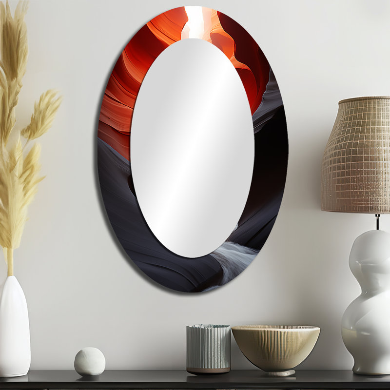 Canyon Antelope Silhouetted Grace - Grand miroir mural ovale sur métal, 36 po x 24 po