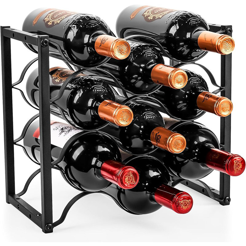 Support à vin - 9 bouteilles autoportantes en métal noir moderne