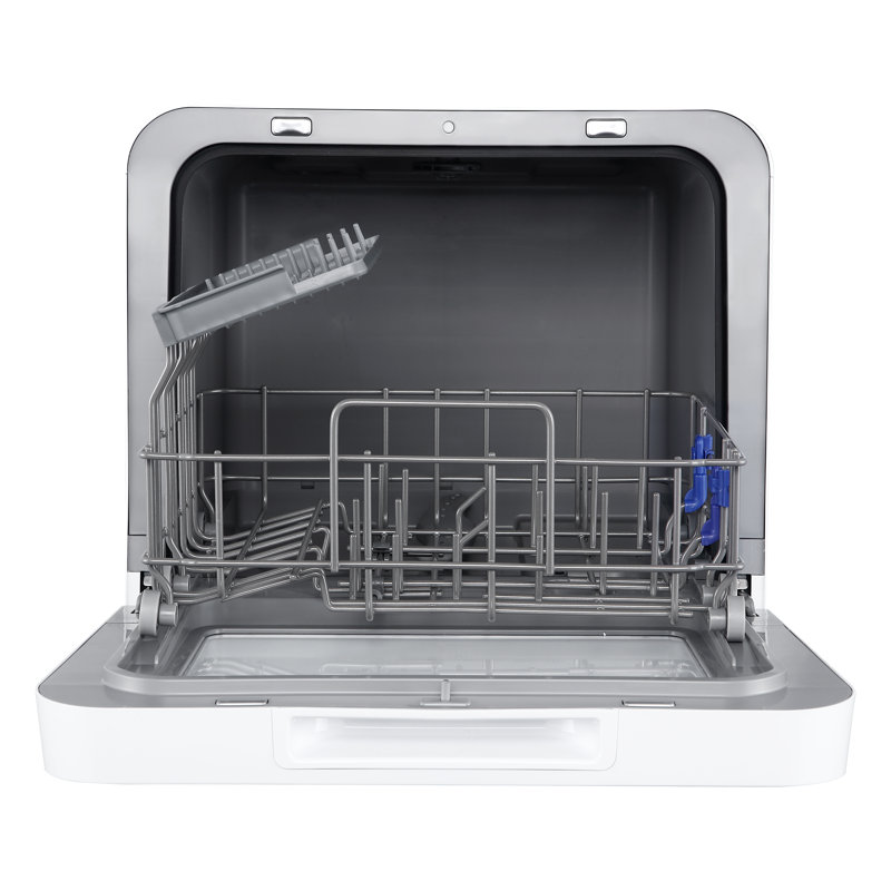 Compact White Portable Countertop Dishwasher with Built-In Water Tank