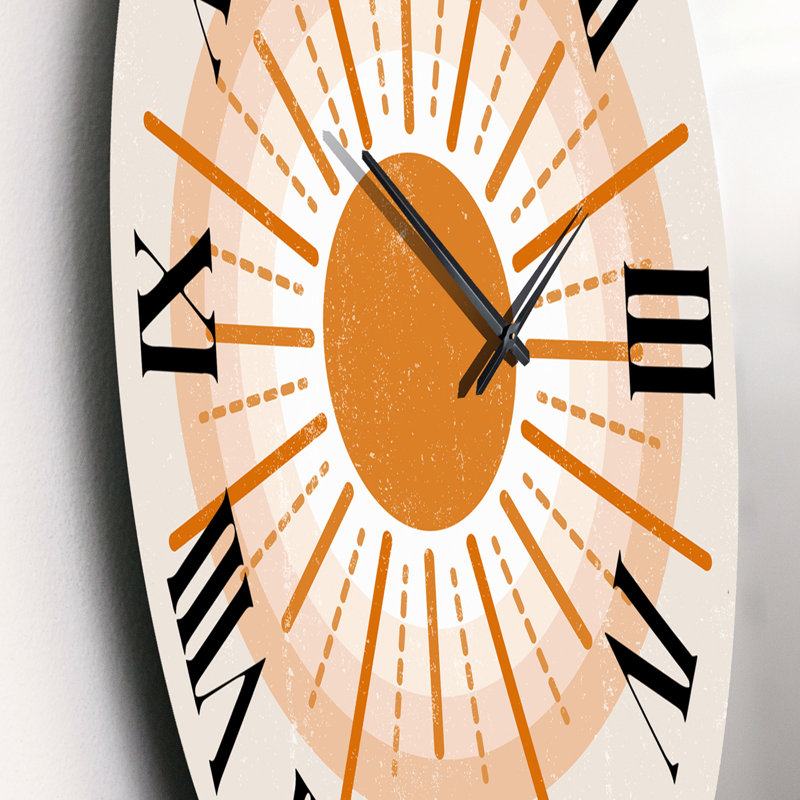 Minimal Orange Radiant Sun II - horloge murale moderne, Moyen