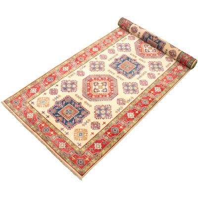 Tapis de couloir Ivoire en Tapis décoratif laine noué à la main de conception unique 5 pi 2 po x 19 pi 3 po Dhanush