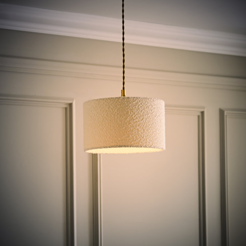 20cm H Cotton Drum Pendant Shade ( Screw On ), 15cm H x 25cm W x 25cm D, Cream