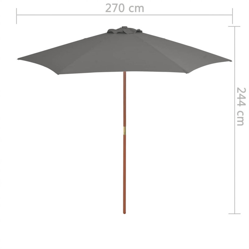 Garden Parasol 270x270 cm Wooden Pole, Anthracite