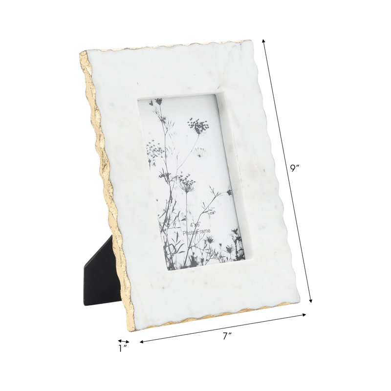 White Marble Jagged Edges Photo Frame Contemporary Elegant Picture Frame, 4" x 6"