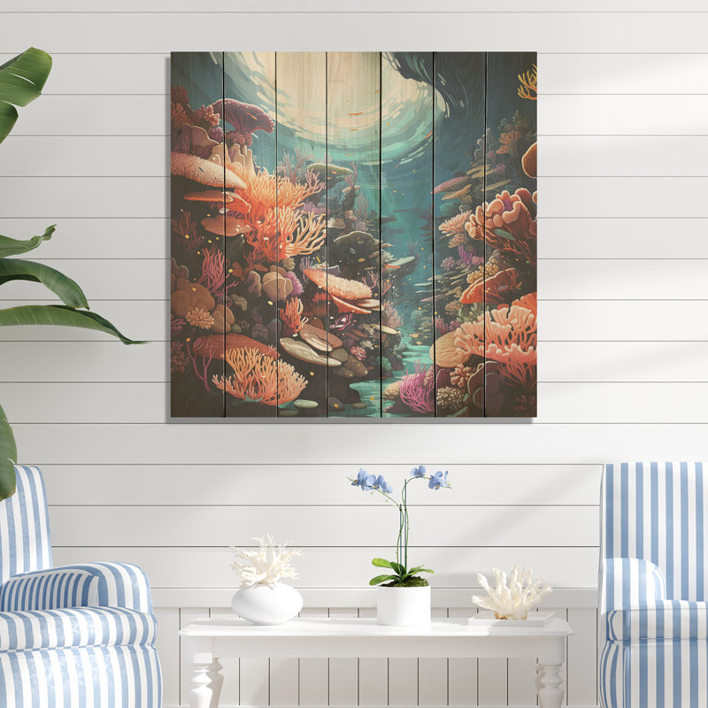 Multicolor Coral Reef Explorations III - corail sur bois, H 15 po x l 15 po