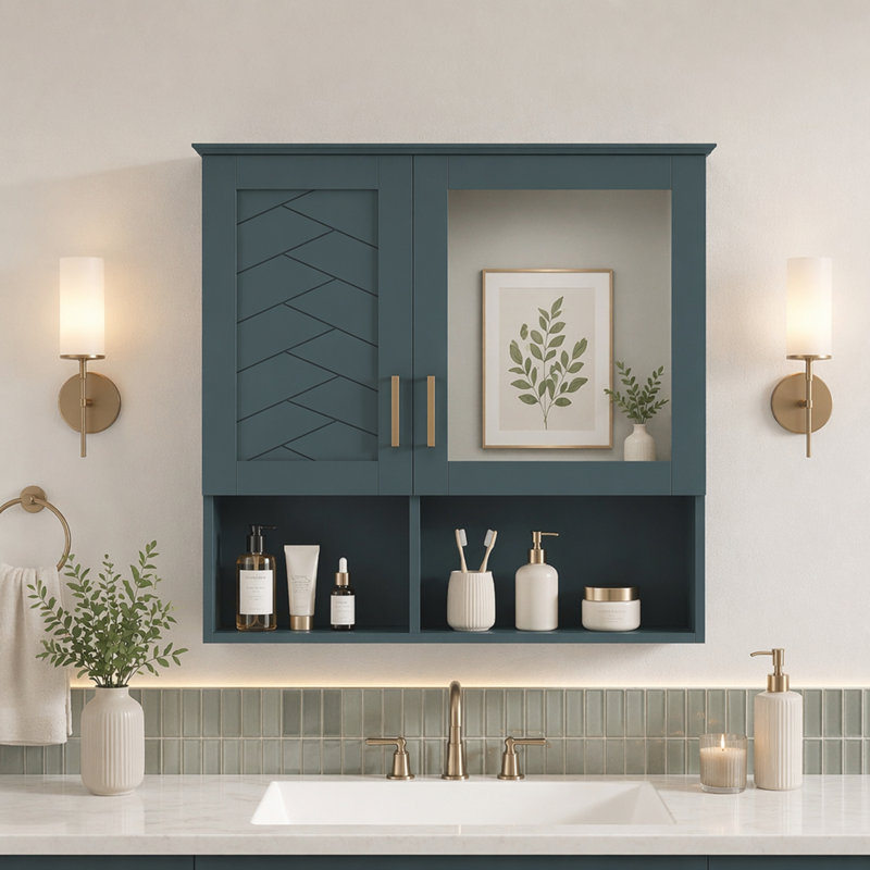 Armoire de toilette 2 en 1, armoire à pharmacie murale avec tablettes réglables et portes à fermeture douce, miroir haute définition avec rangement pour meuble-lavabo, 30 po