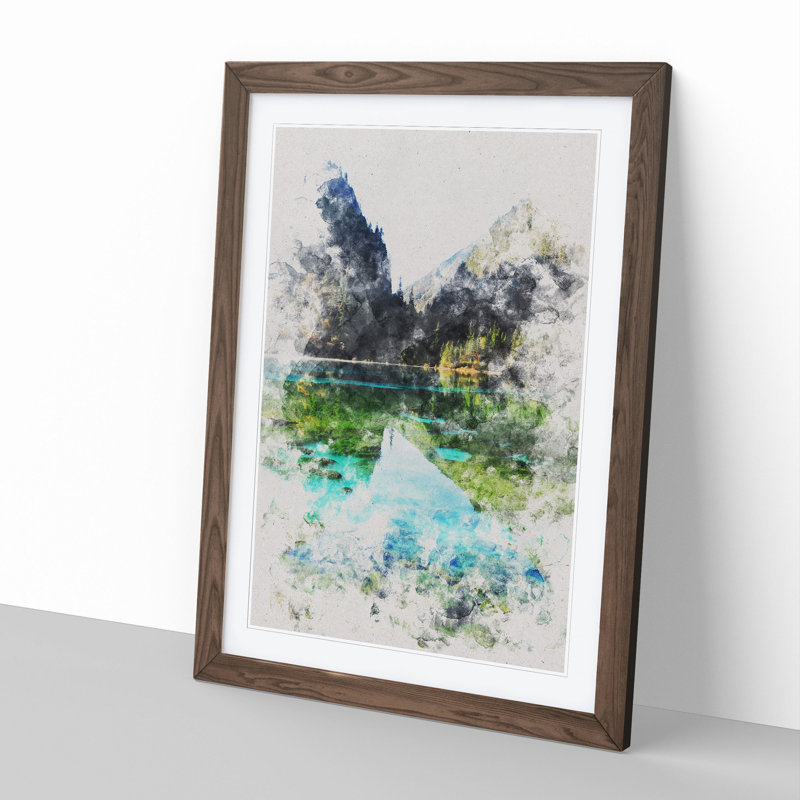 Lake and Mountain View - Picture Frame Graphic Art, 90cm H x 65cm W x 2cm D, Walnut Framed