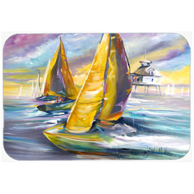 Caroline's Treasures Sailboat with Middle Bay Lighthouse Glass Cutting Board
