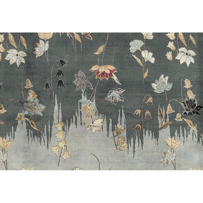 Tapis d'intérieur gris noué à la main, unique en son genre Gordon