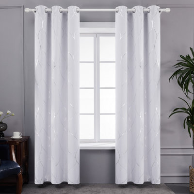 Sliver Wave Printed Room Darkening Blackout Curtains (Set of 2)