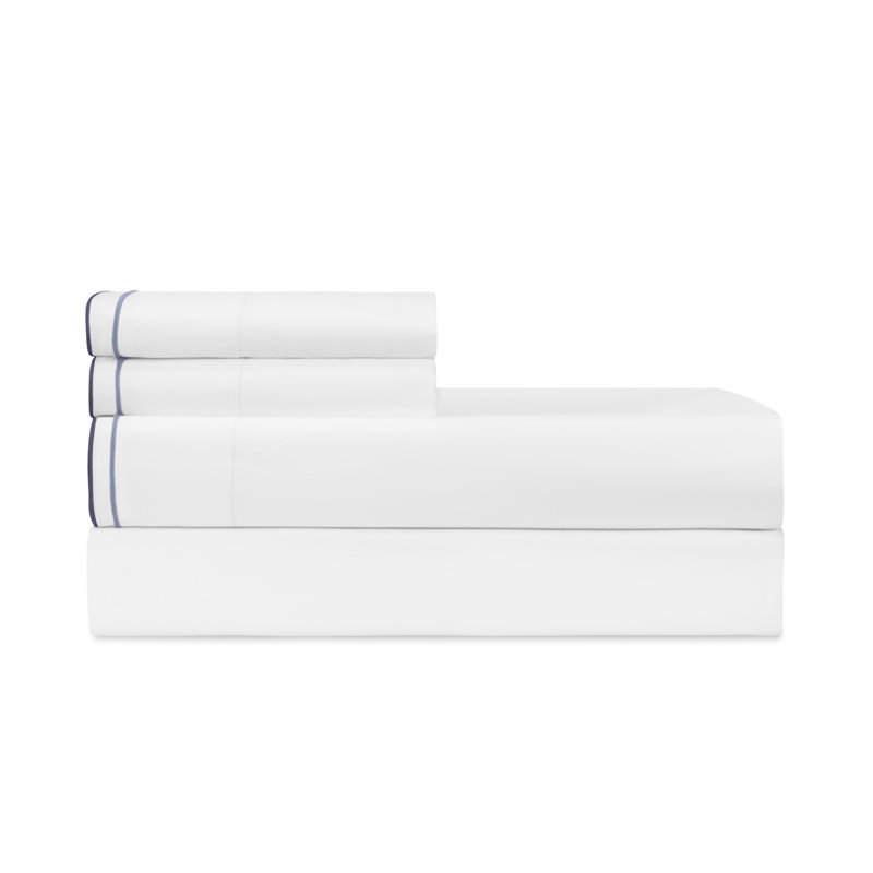 Hugo Percale Sheet Set, White/Lagos/Soiree, Twin Sheet Set