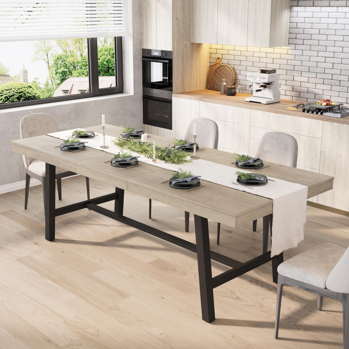 Latitude Run® 63-83" Extendable Dining Table for 6-8, Industrial ...