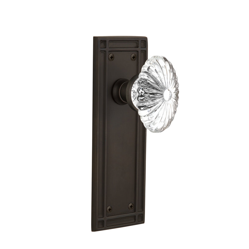 Plaque de mission avec bouton de porte ovale en cristal cannelé, Bronze frotté à l'huile, 2 3/4 po