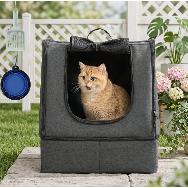 Litière pour chat portable avec sac imperméable à fermeture à glissière, sans effondrement avec base rigide, sans fuite, sans odeur, facile à transporter, pour les hôtels, les voitures, les noirs