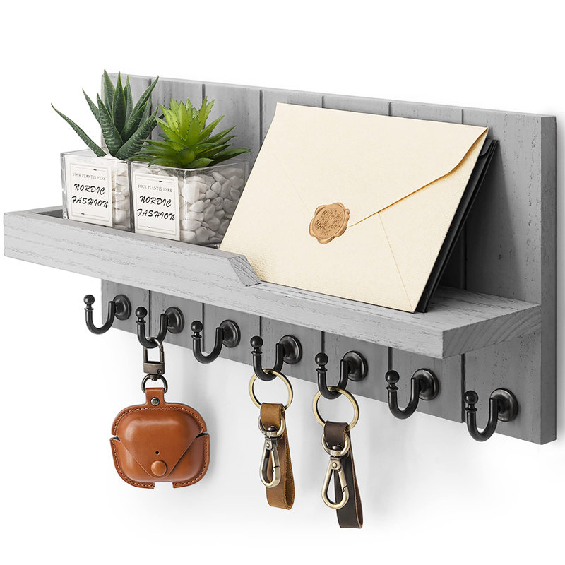 Porte-clés décoratif pour mur et courrier, Gris