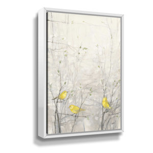 'Birds in Trees I' by Julia Purinton, Yellow Birds in Spring Animal Painting Wall Art Print