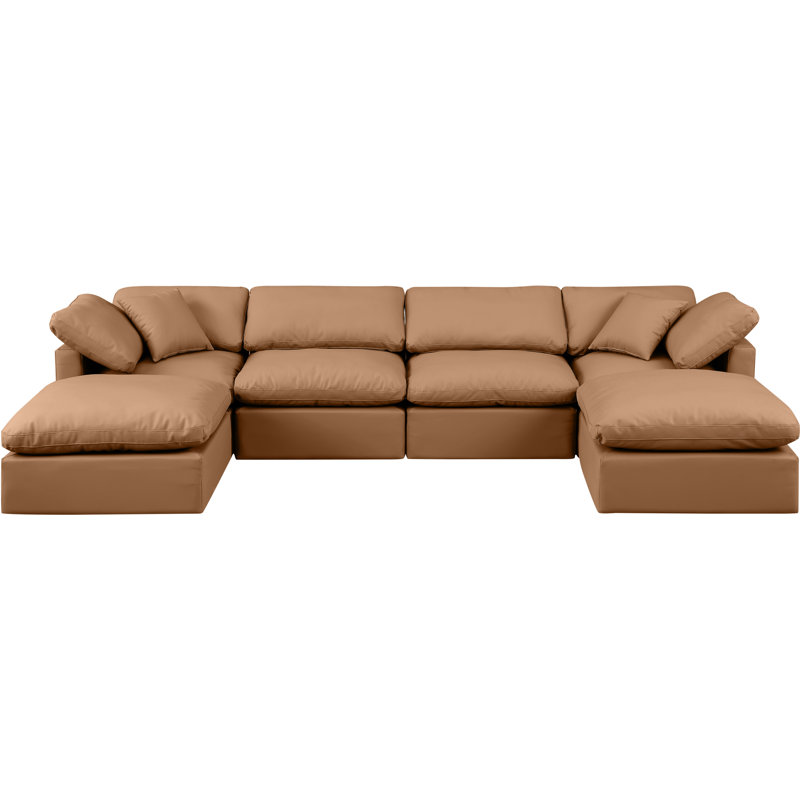 Canapé modulaire en similicuir 6 pièces Itala, Cuir cognac végétalien