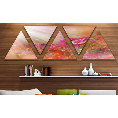 Little Red and Pink Flowers Spring Graphic Art Print MultiPiece Image on Wrapped Canvas