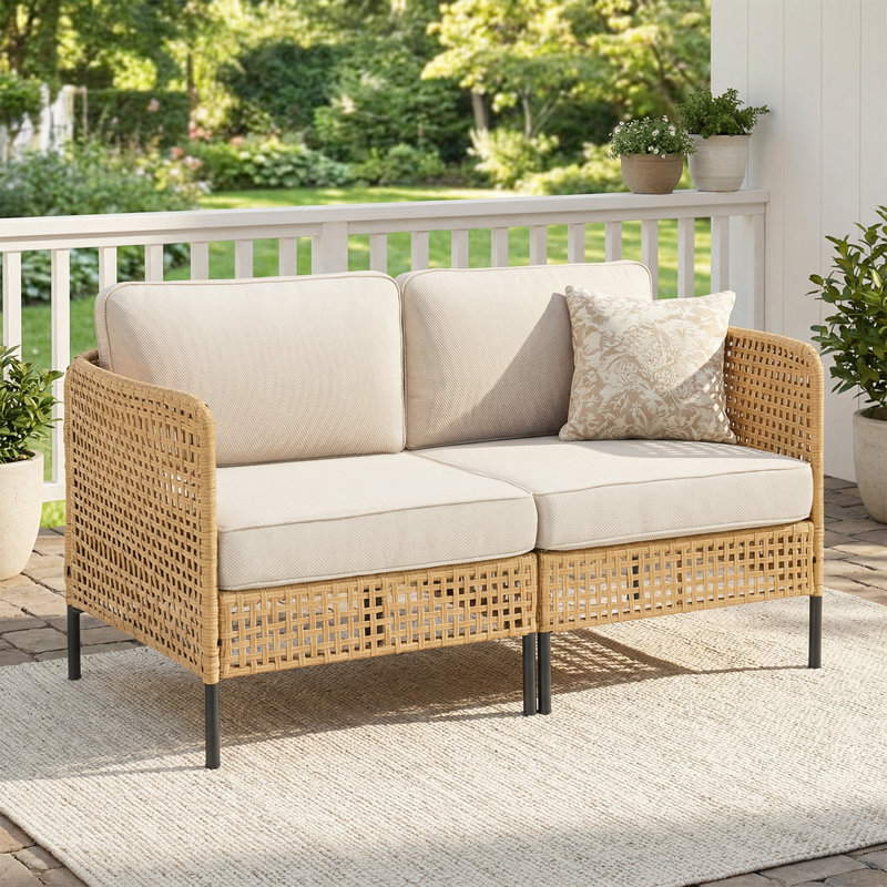 Outdoor Wicker Patio Modular Sectional Loveseat With Cushions For Garden Seating