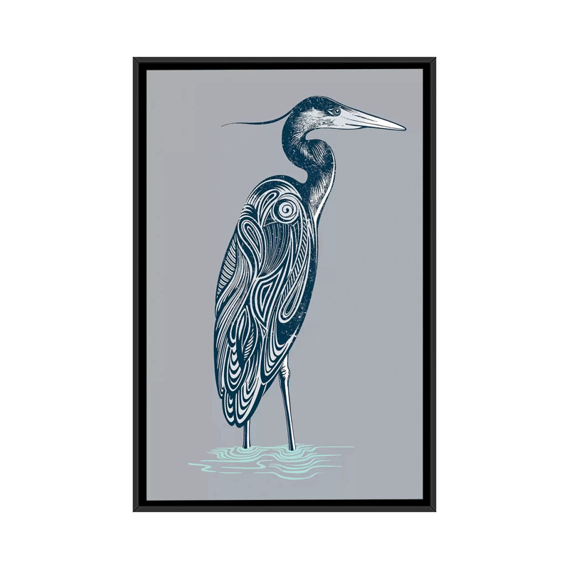 «Blue Heron», impression sur toile tendue, H 26 po x l 18 po x P 1,5 po, Toile avec cadre noir, Pas de tapis