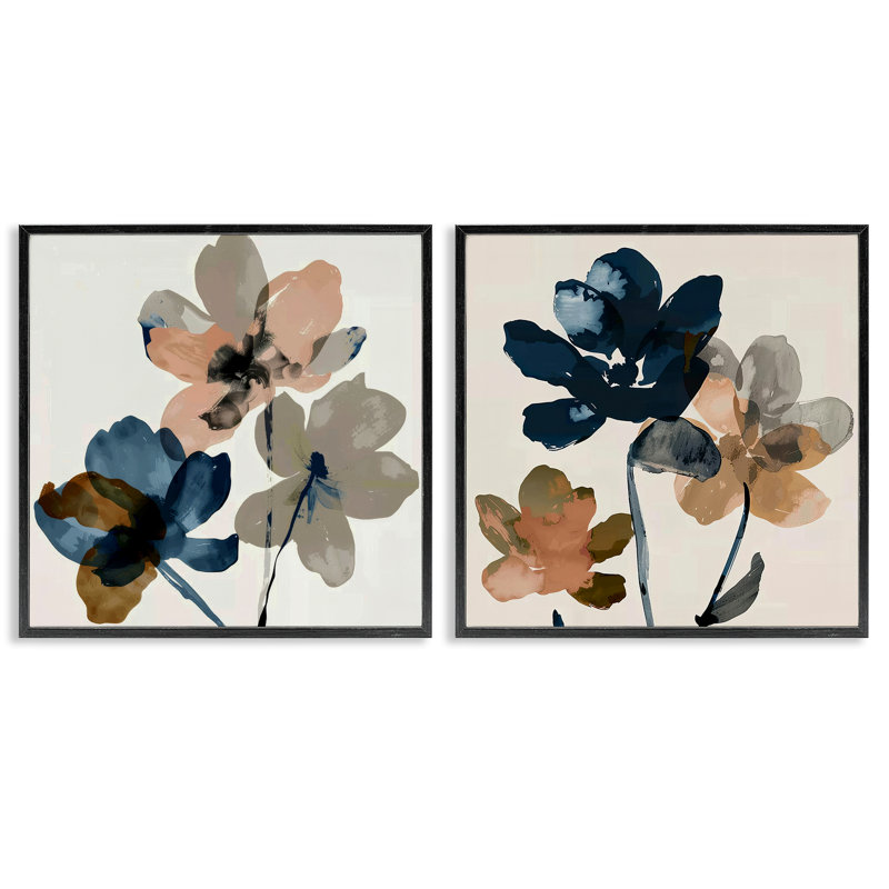  "Earthen Blossom Petals", ensemble de 2 estampes numériques par Irena Orlov, Giclée encadrée noir minuit, H 12 po x l 12 po