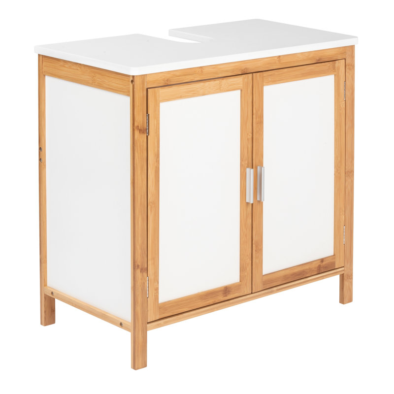 65cm Single Bathroom Vanity Base Only in White/Light Brown