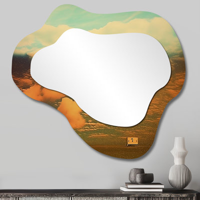 Velka A Car A House Clouds And Meadow Vintage - Clouds Cloud Unique Wall Mirror, Traditional Asymmetrical Mirror, Printed Metal Art