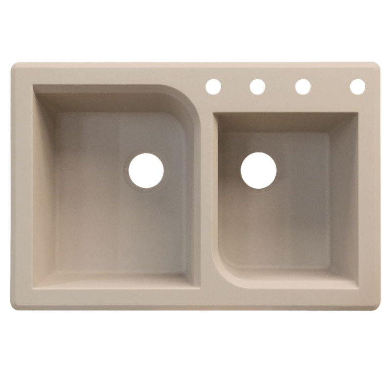 Radius 33.0625'' L Double Bowl Granite Kitchen Sink, 4 hole, Cafe Latte
