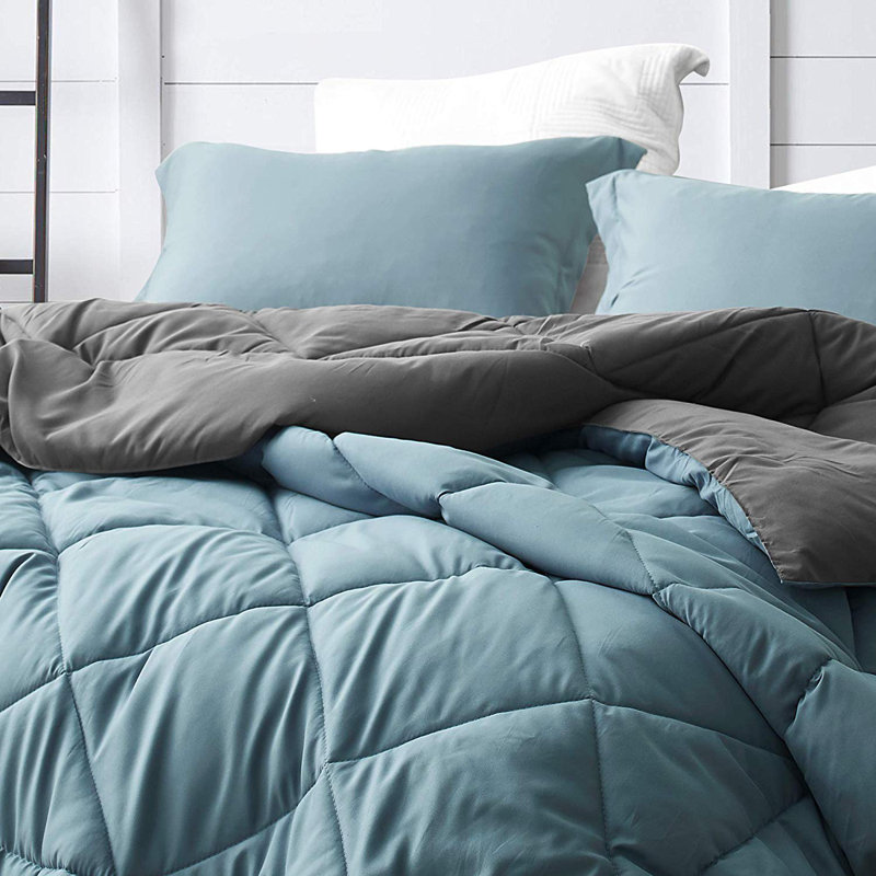 Box Stitch Comforter Set, Twin XL Comforter, Smoke Blue/Gray