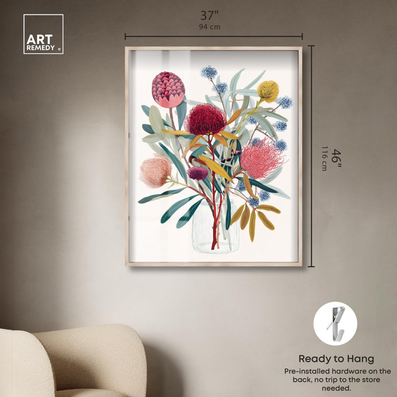 Art mural contemporain Floral II, H 46 po x l 37 po, Cadre blond