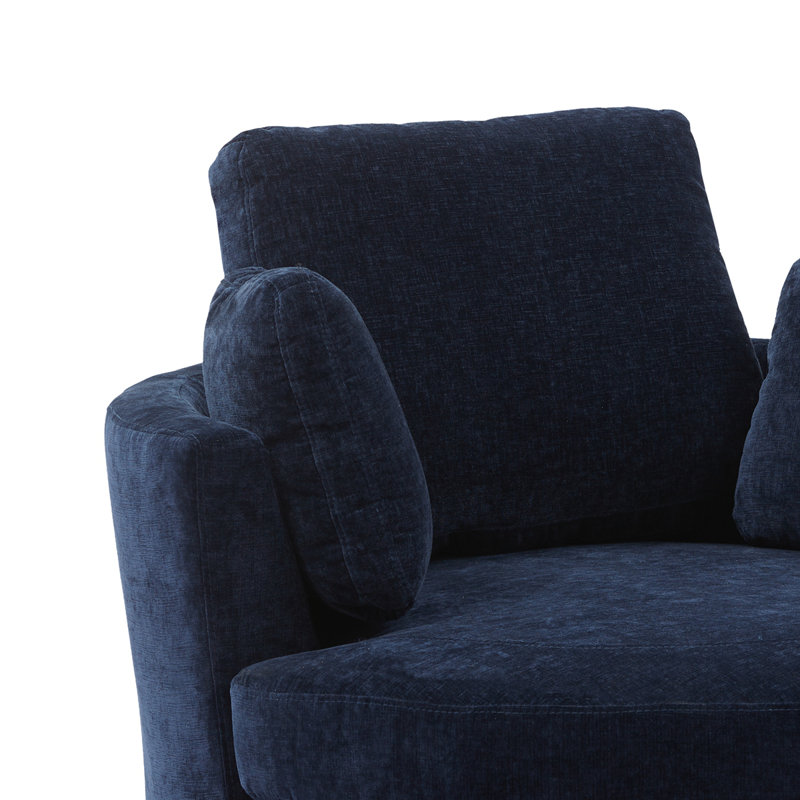 Achorn 42" W Recessed Arm Slipcovered Swivel Barrel Chair, Navy Chenille 1