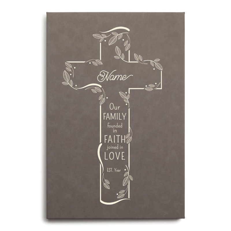Family Cross Leatherette Canvas 12x18, Gray