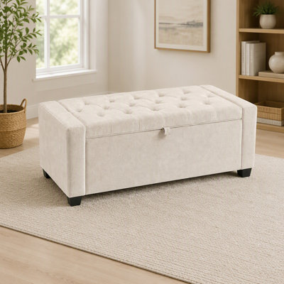Banc de rangement en tissu chenille avec charnière de sécurité