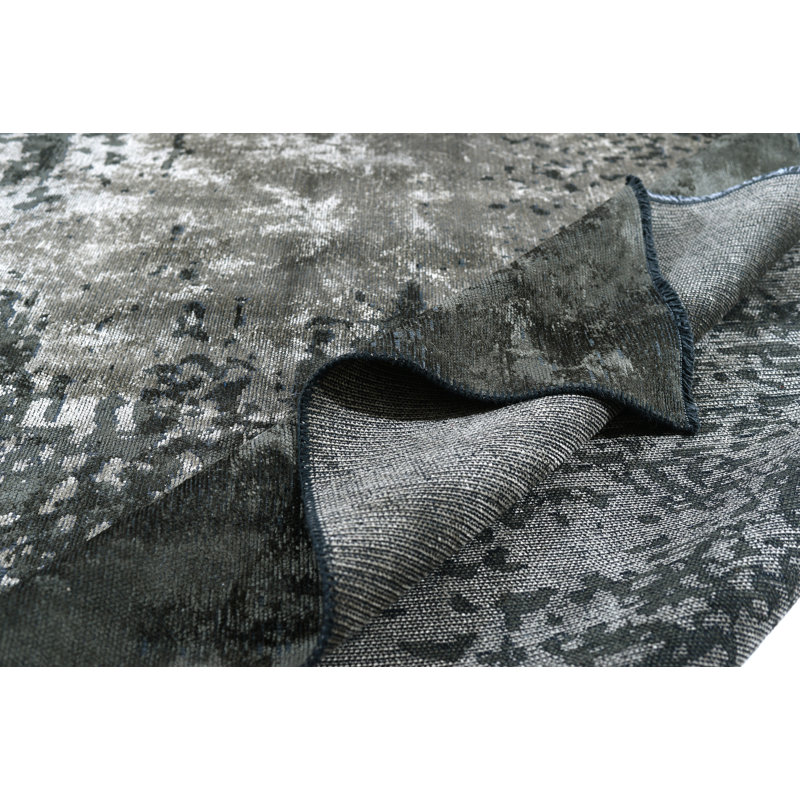 Abstract Flatweave Gray/Black Area Rug, Rectangle 7'10" x 9'10"