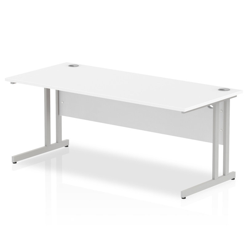 Ladajah Metal Base Computer Desk, Silver, White, 73cm H x 180cm W x 80cm D