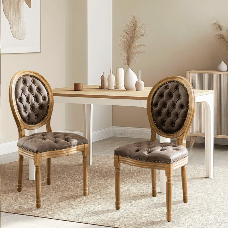 Chaise de salle à manger style français avec dossier rond, Brun