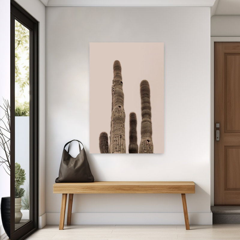Désert, cactus au soleil, ciel chaud rose abstrait, art mural contemporain, 60" H x 40" W