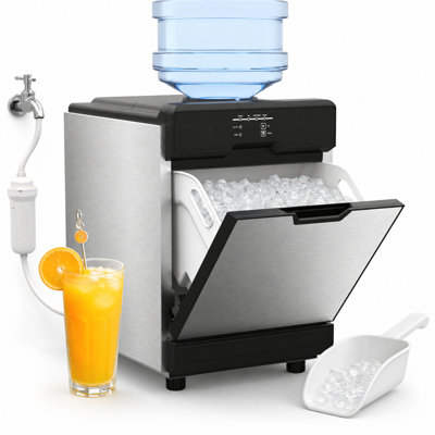 Machine à glaçons de comptoir portable en acier inoxydable 15,55 po, production de glace 50 lb / 24 heures, 12 lb Glacière, entrée d'eau double