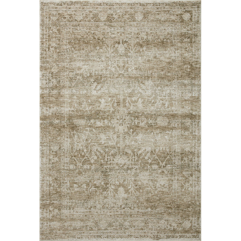 Khaki and Beige Rectangular Synthetic Easy Care Rug 3'-9" x 5'-9"