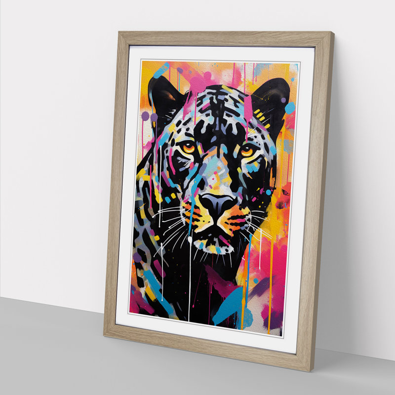 Panther Abstract No.2 - Single Picture Frame Print on Wood, Oak Framed, 34cm H x 25cm W x 2" D
