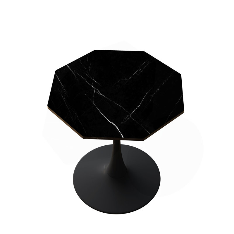 Table basse octogonale moderne 31,50 "avec plateau en marbre noir imprimé, base en métal, pour la salle à manger, la cuisine, le salon
