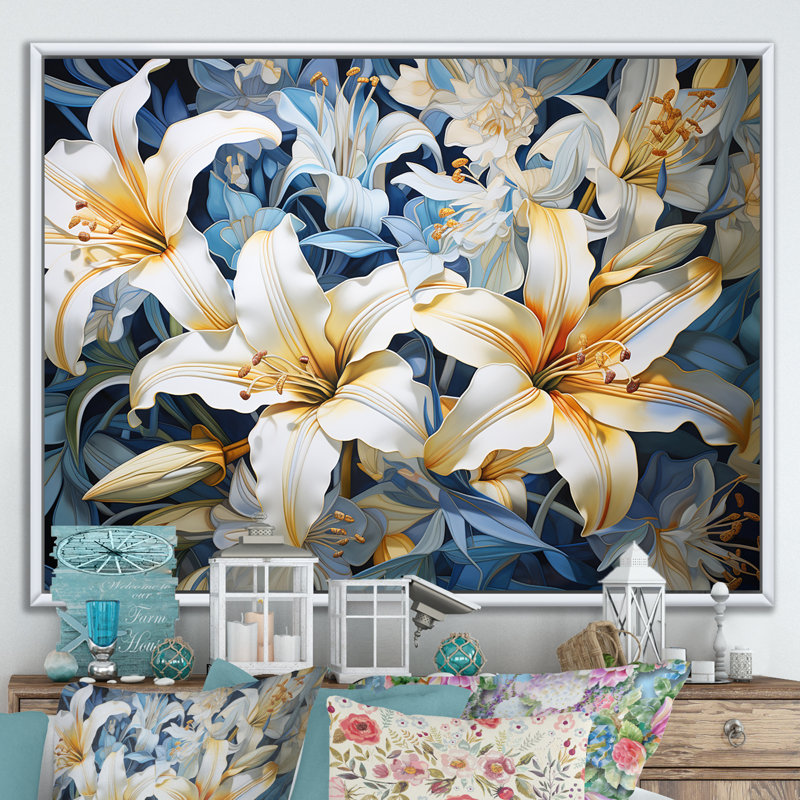Pure Lily Beauty Whispers sur toile, Cadre flottant blanc, H 30 po x l 40 po x P 1,5 po