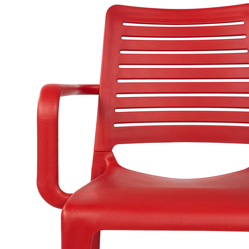 Geralde Stacking Patio Dining Armchair with Cushion, Cherry