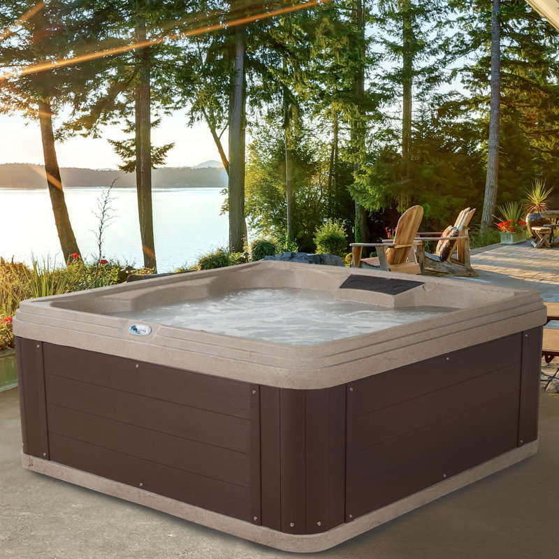Ariana 6-Person Square Wood Grain and Grey Hot Tub