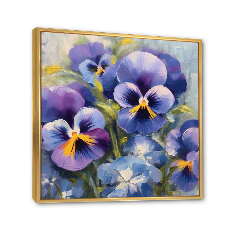 " Purple Yellow Natures Pansies II ", Gold Floater Frame, 16" H x 16" W x 1" D